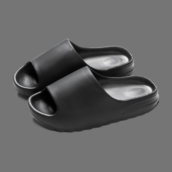 Sandals | Womens  Black Rubber Ribbed Sole Sliders Flats Black