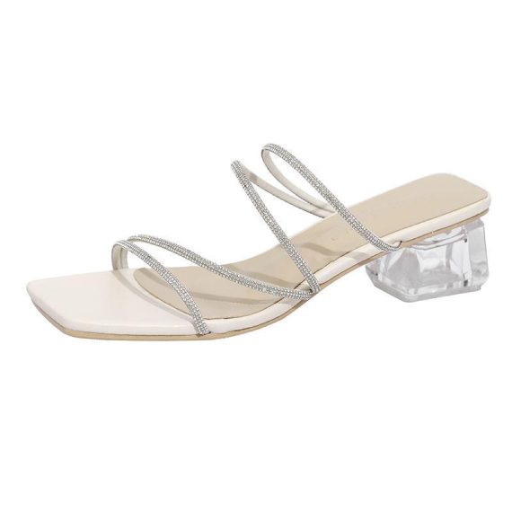 Sandals | Womens  Clear Pu Square Toe Diamante Strap Barely There Heeled Sandals Sandals Clear