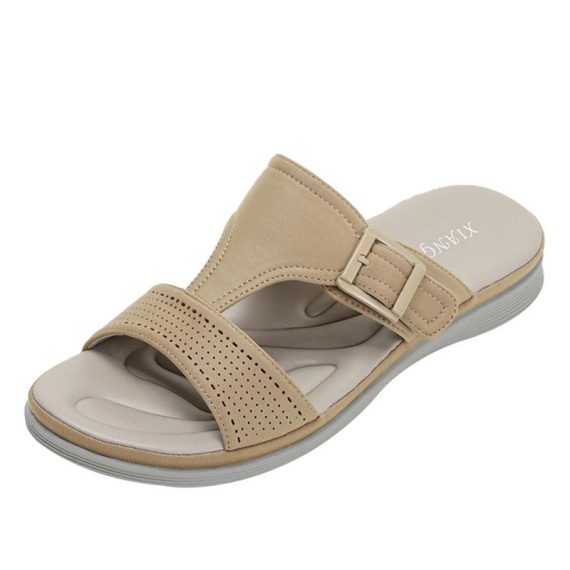 Sandals | Womens  Cream Real Leather Round Toe Cross Over Buckle Detail Strap Footbed Sandals Sandals Cream