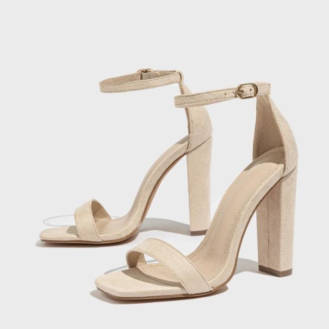 Sandals | Womens  Nude Wide Fit Block Heeled Sandals Heels Heels