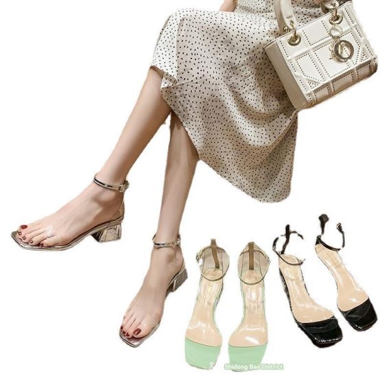 Sandals | Womens  Nude Wide Fit Patent Pu Clear Strap Block Heel Sandals Heels Heels