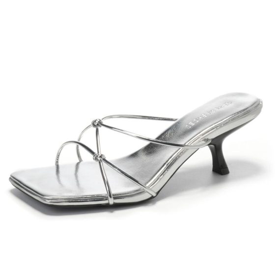 Sandals | Womens  Silver Metallic Pointed Stiletto Toe Knot Detail High Heeled Court Sandals Heels Heels