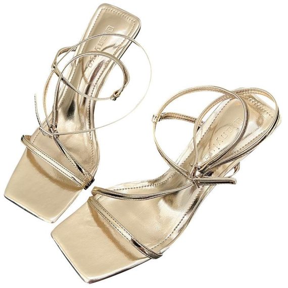 Sandals | Womens  Silver Metallic Pu Square Toe Asymmetric Strap Barely There Heeled Sandals Heels Heels