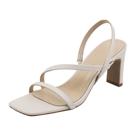 Sandals | Womens  White Pu Square Toe Barley There Heeled Sandals Heels Heels