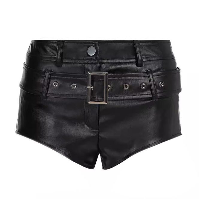 Shorts | Womens  Chocolate Faux Leather Studded Belted Hot Pants Clothing Chocolate