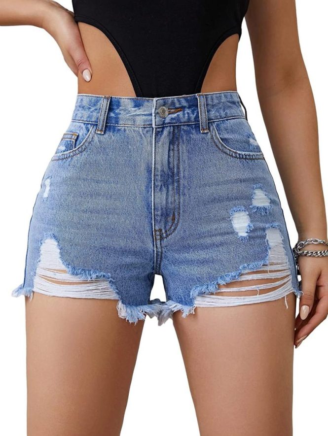 Shorts | Womens  Prettylittlething Vintage Wash Ripped Denim Mom Shorts Clothing Shorts