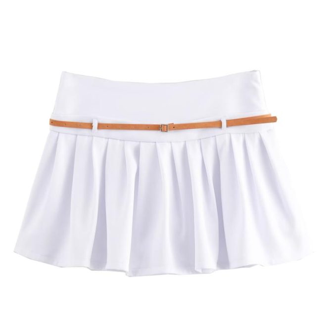 Skirts | Womens  White Stretch Woven Belt Detail Pleated Mini Skirt Clothing Skirts