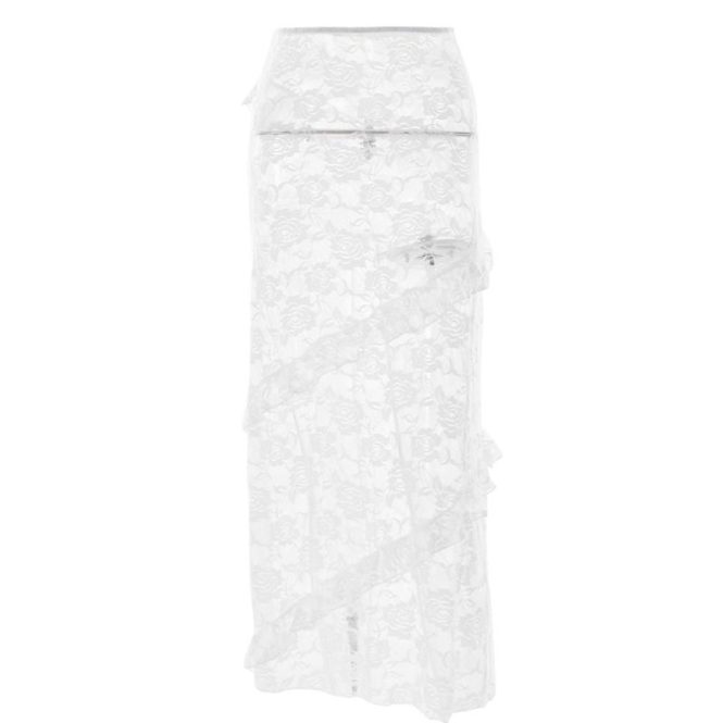 Skirts | Womens  White Textured Woven Low Rise Fishtail Maxi Skirt Clothing Skirts