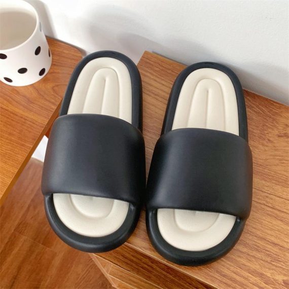 Sliders | Womens  Black Pu Round Toe Contrast Slider Sandals Shoes Black