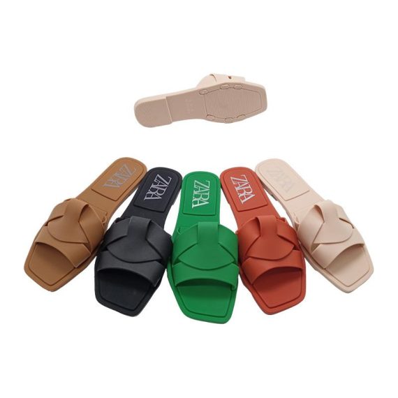 Sliders | Womens  Coffee Square Toe Rubber Cross Strap Slides Sandals Coffee