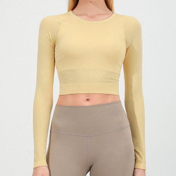 Tops | Womens  Stone Structured Contour Ribbed Round Neck Long Sleeve Crop Top Clothing Co-Ords