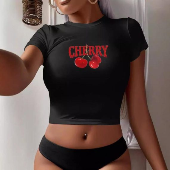 Tops | Womens  White Cherry Logo Baby Doll Tee Clothing Tops