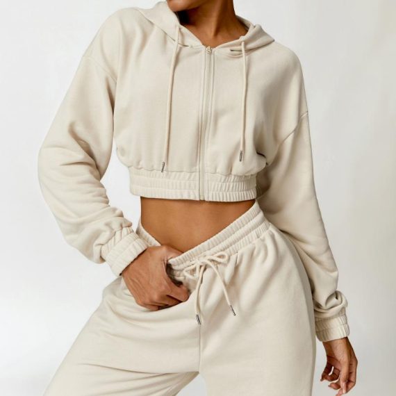 Tracksuits | Womens  Plus Taupe Binding Detail Zip Up Crop Sweatshirt Clothing Taupe