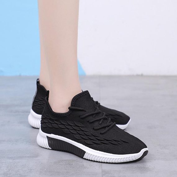 Trainers | Womens  White Knitted Lace Up Sports Trainers Flats Flats