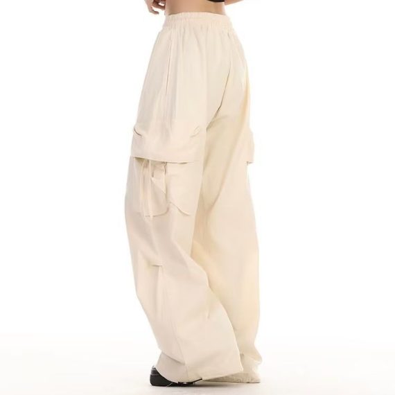 Trousers | Womens  Cream Wide Leg High Waisted Cargo Trousers Clothing Cream