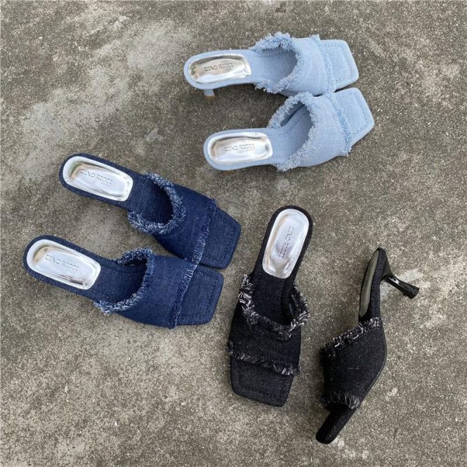 Wedges | Womens  Denim Square Toe Wedge Heeled Sandals Sandals Blue