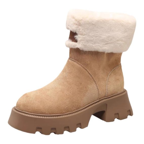 Wide Fit Shoes | Womens  Camel Wide Fit Faux Suede Shearling Chunky Platform Ankle Boots Boots Boots