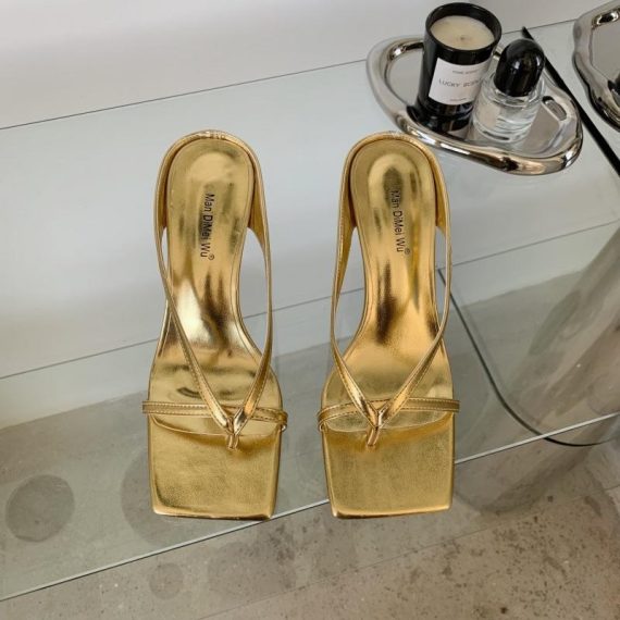 Wide Fit Shoes | Womens  Gold Wide Fit Metallic Pu Clear Strap Block Heel Sandals Sandals Gold