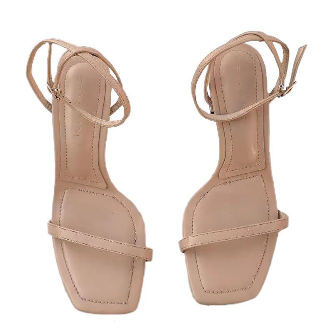 Wide Fit Shoes | Womens  Nude Wide Fit Pu Square Toe Ankle Strap High Heeled Sandals Heels Heels