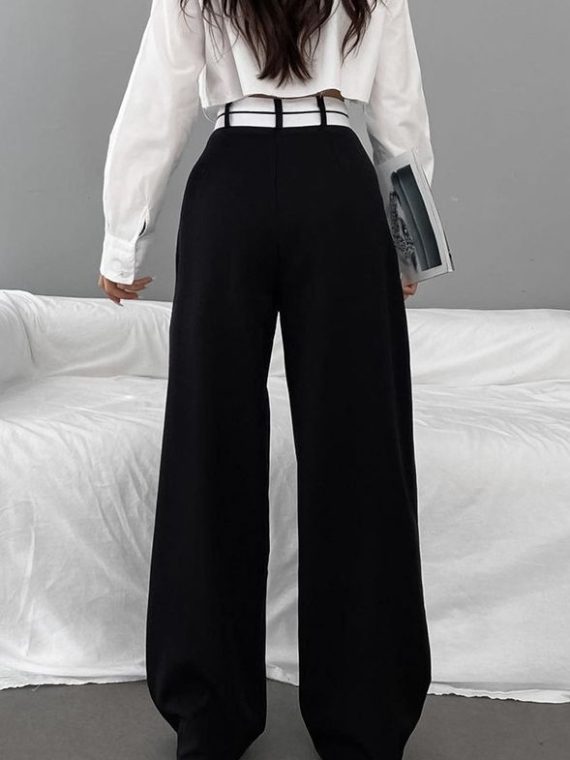 Trousers | Womens  Black Turn Over Waist Straight Leg Trousers Clothing Black