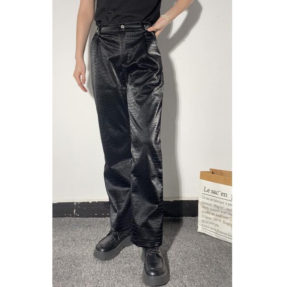 Trousers | Womens  Petite Black Faux Leather Cracked Effect Lace Up Wide Leg Trousers Clothing Black