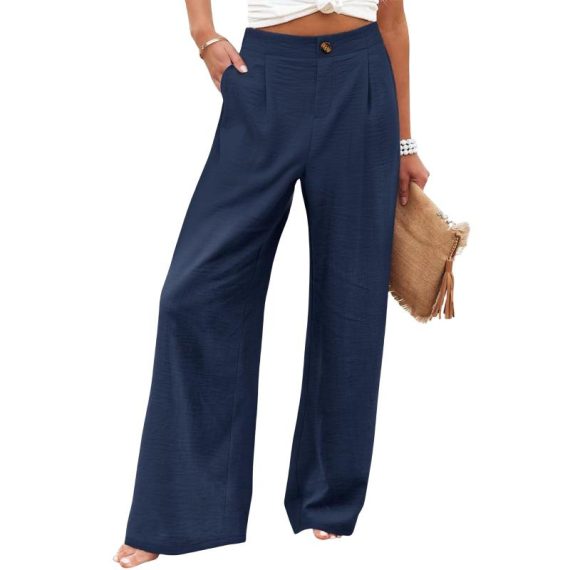 Trousers | Womens  Tall Navy High Waisted Wide Leg Trousers Clothing Navy