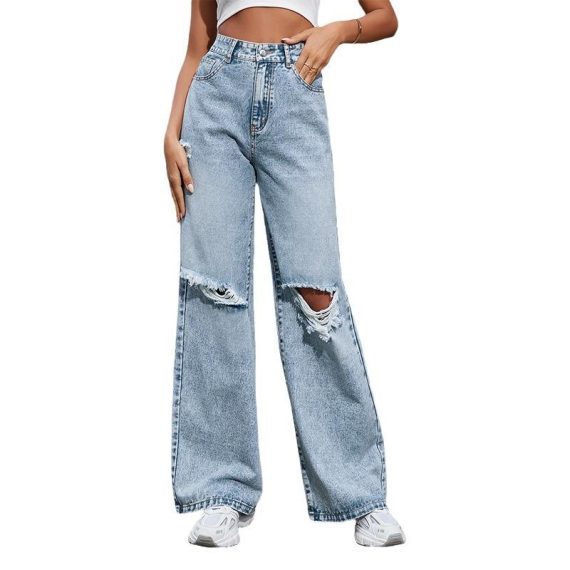 Jeans | Womens  Prettylittlething Vintage Wash Extreme Ripped Hem Knee Rip Mom Jeans Clothing Jeans